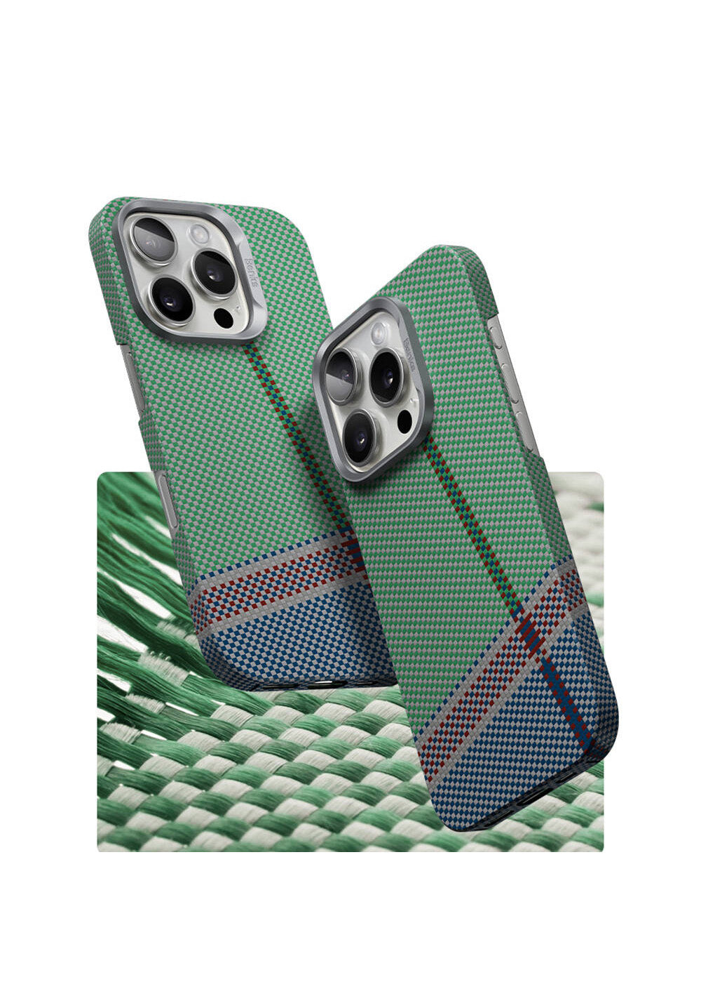 Apple iPhone 16 Pro Max Kılıf Manyetik Şarj Uyumlu Karbon Fiber Tasarımlı Benks Passion Green ArmorAir Kevlar Kapak