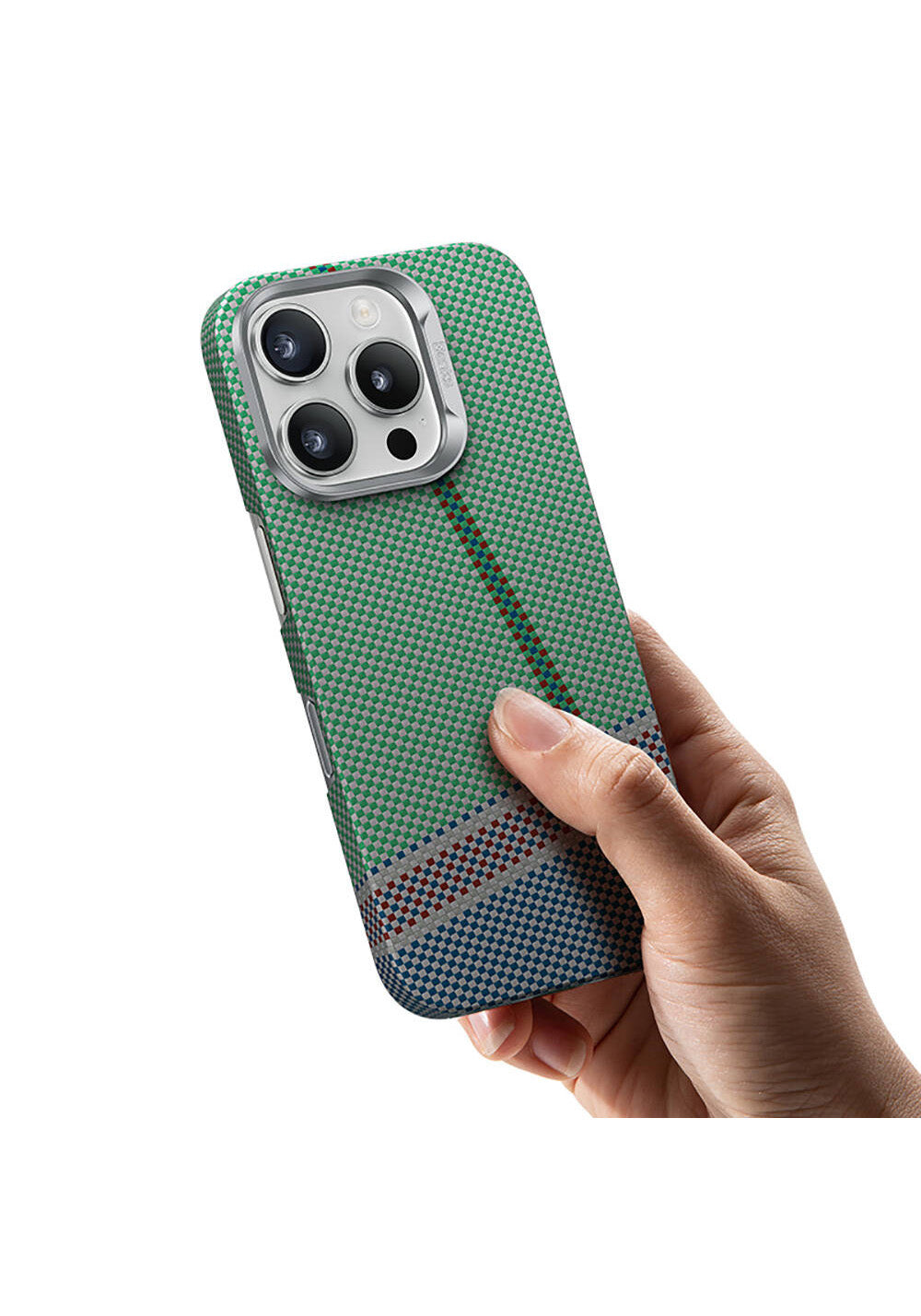Apple iPhone 16 Pro Max Kılıf Manyetik Şarj Uyumlu Karbon Fiber Tasarımlı Benks Passion Green ArmorAir Kevlar Kapak