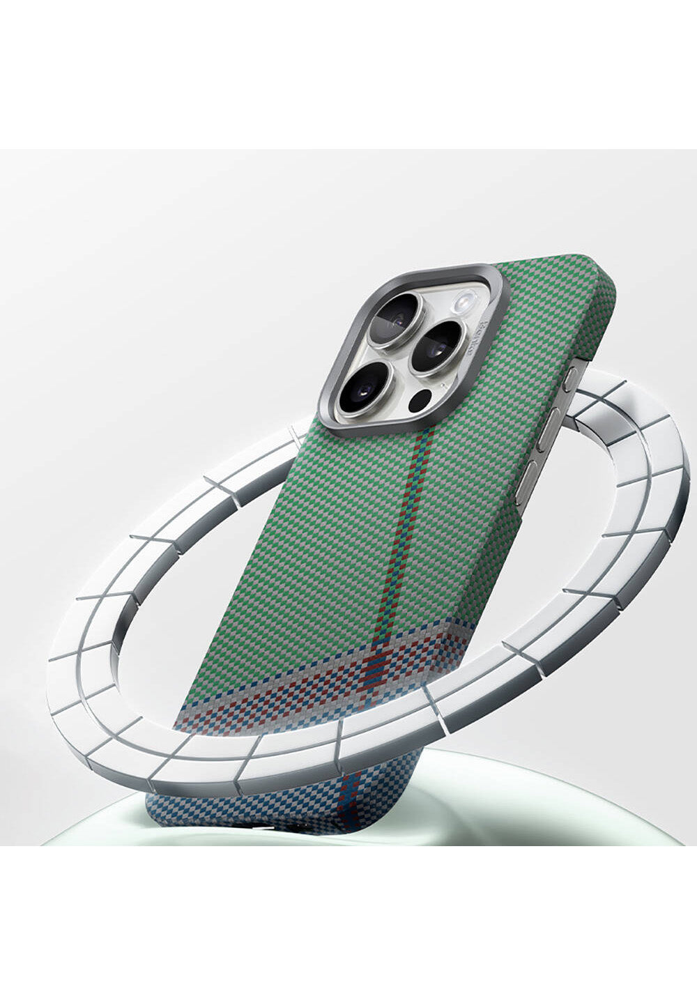 Apple iPhone 16 Pro Max Kılıf Manyetik Şarj Uyumlu Karbon Fiber Tasarımlı Benks Passion Green ArmorAir Kevlar Kapak