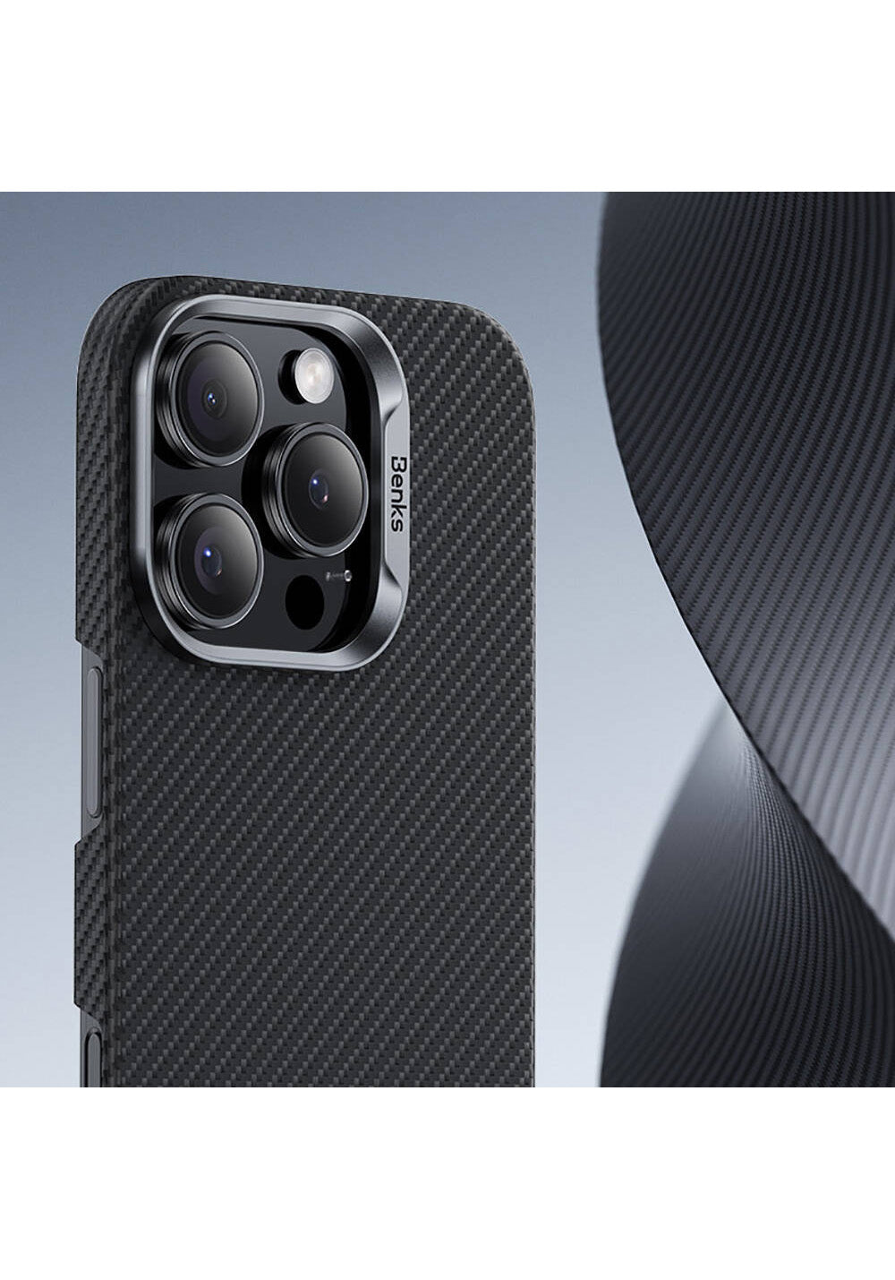 Apple iPhone 16 Pro Kılıf Benks Manyetik Şarj Uyumlu Magnetik ArmorAir 600D Kevlar Karbon Fiber Kapak
