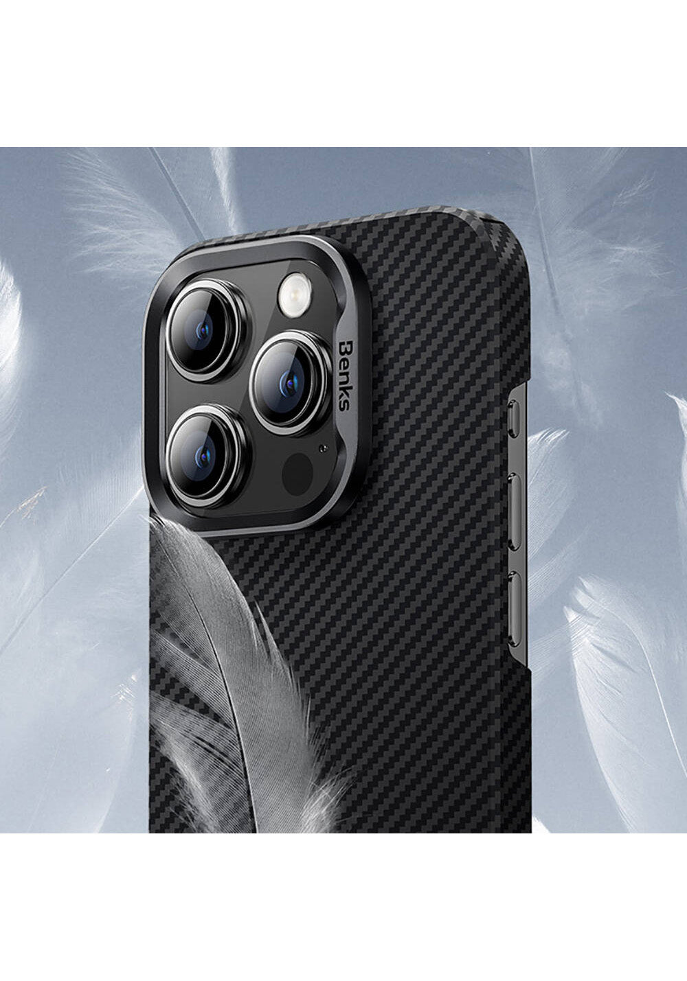 Apple iPhone 16 Pro Kılıf Benks Manyetik Şarj Uyumlu Magnetik ArmorAir 600D Kevlar Karbon Fiber Kapak