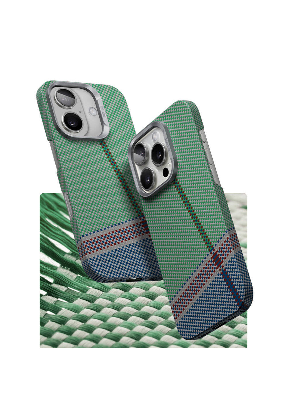 Apple iPhone 16 Plus Kılıf Manyetik Şarj Uyumlu Karbon Fiber Tasarımlı Benks Passion Green ArmorAir Kevlar Kapak