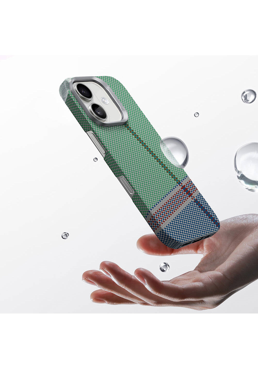 Apple iPhone 16 Plus Kılıf Manyetik Şarj Uyumlu Karbon Fiber Tasarımlı Benks Passion Green ArmorAir Kevlar Kapak