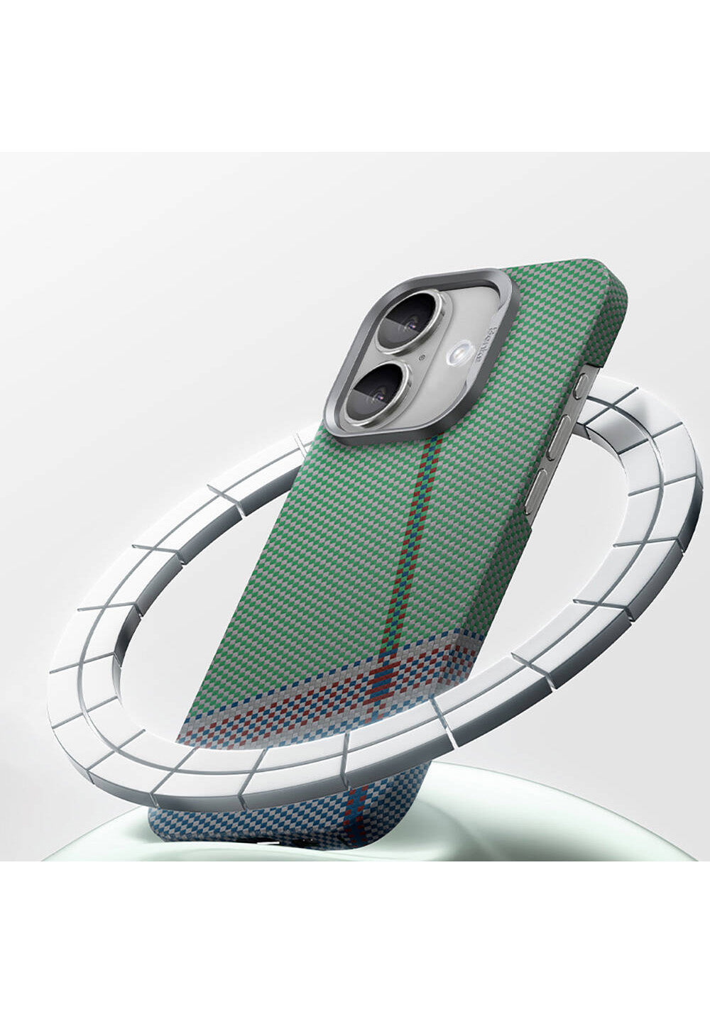 Apple iPhone 16 Plus Kılıf Manyetik Şarj Uyumlu Karbon Fiber Tasarımlı Benks Passion Green ArmorAir Kevlar Kapak