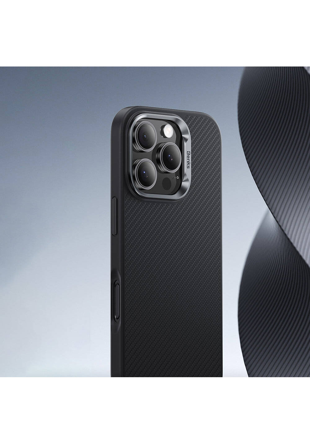 Apple iPhone 16 Plus Kılıf Karbon Fiber Manyetik Şarj Uyumlu Benks Hybrid ArmorPro 600D Kevlar Kapak