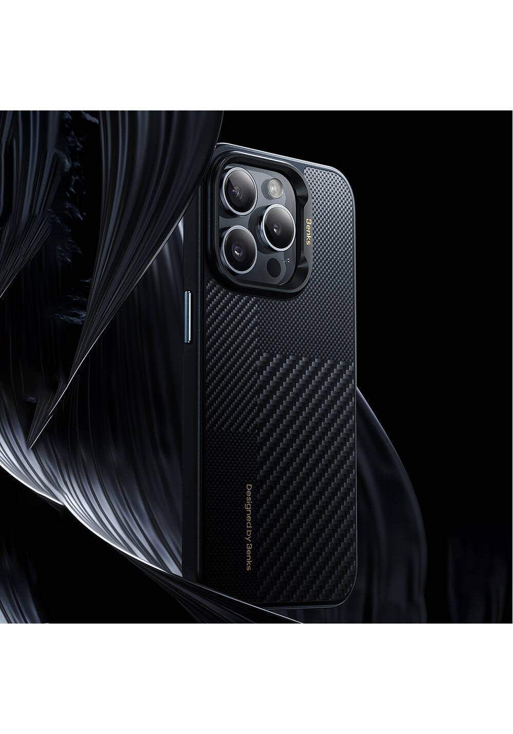 Apple iPhone 16 Pro Max Kılıf Manyetik Şarj Uyumlu Karbon Fiber Benks Montage Hybrid ArmorPro Kevlar Kapak