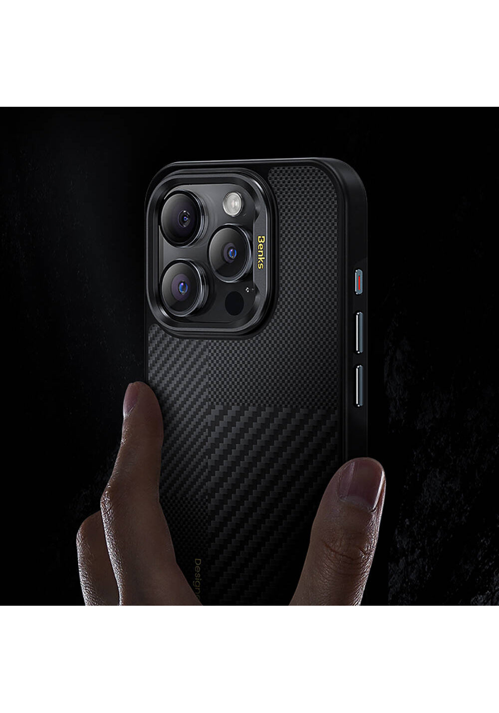 Apple iPhone 16 Pro Max Kılıf Manyetik Şarj Uyumlu Karbon Fiber Benks Montage Hybrid ArmorPro Kevlar Kapak