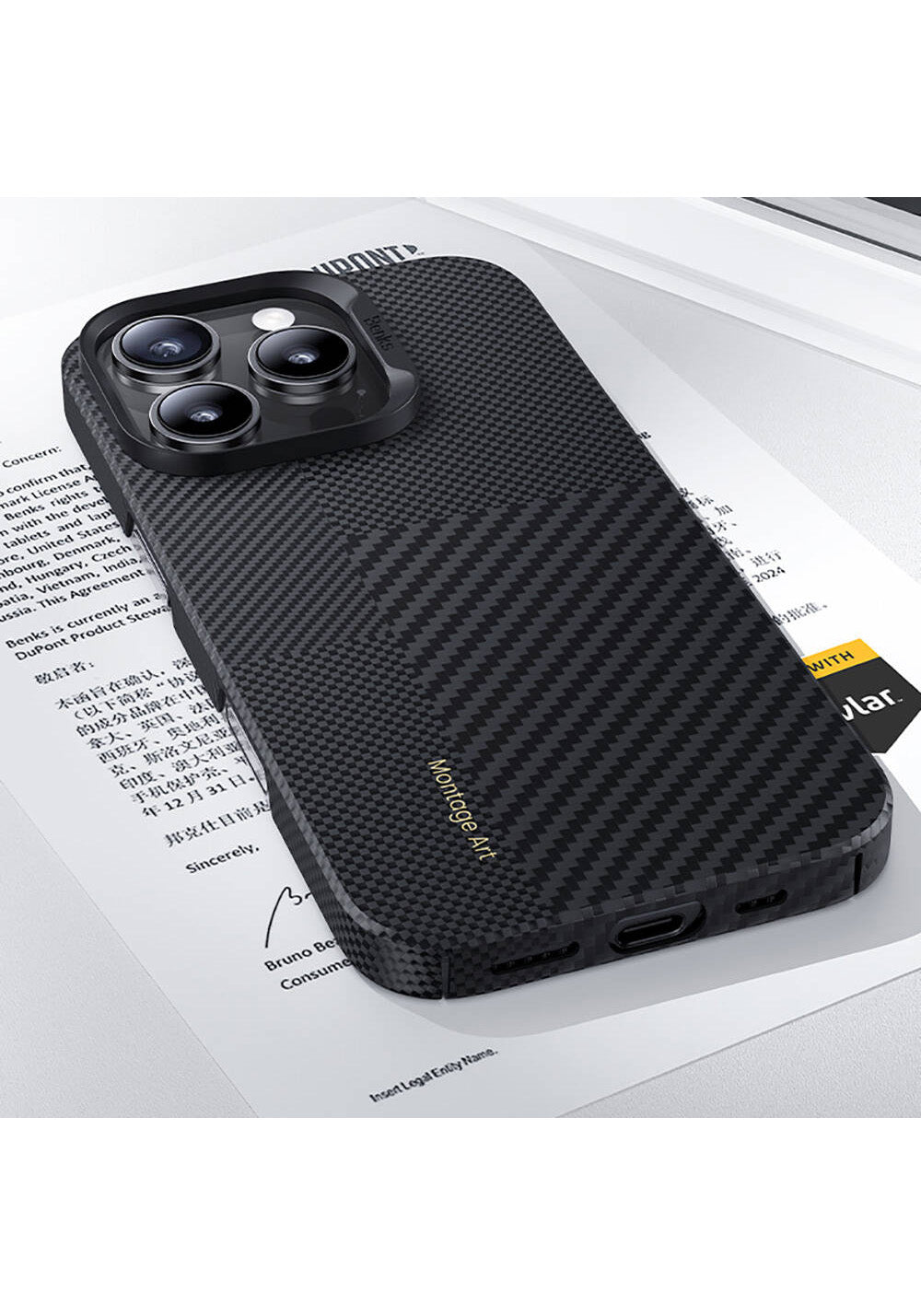Apple iPhone 16 Pro Max Kılıf Manyetik Şarj Uyumlu Karbon Fiber Benks Montage ArmorAir Kevlar Kapak