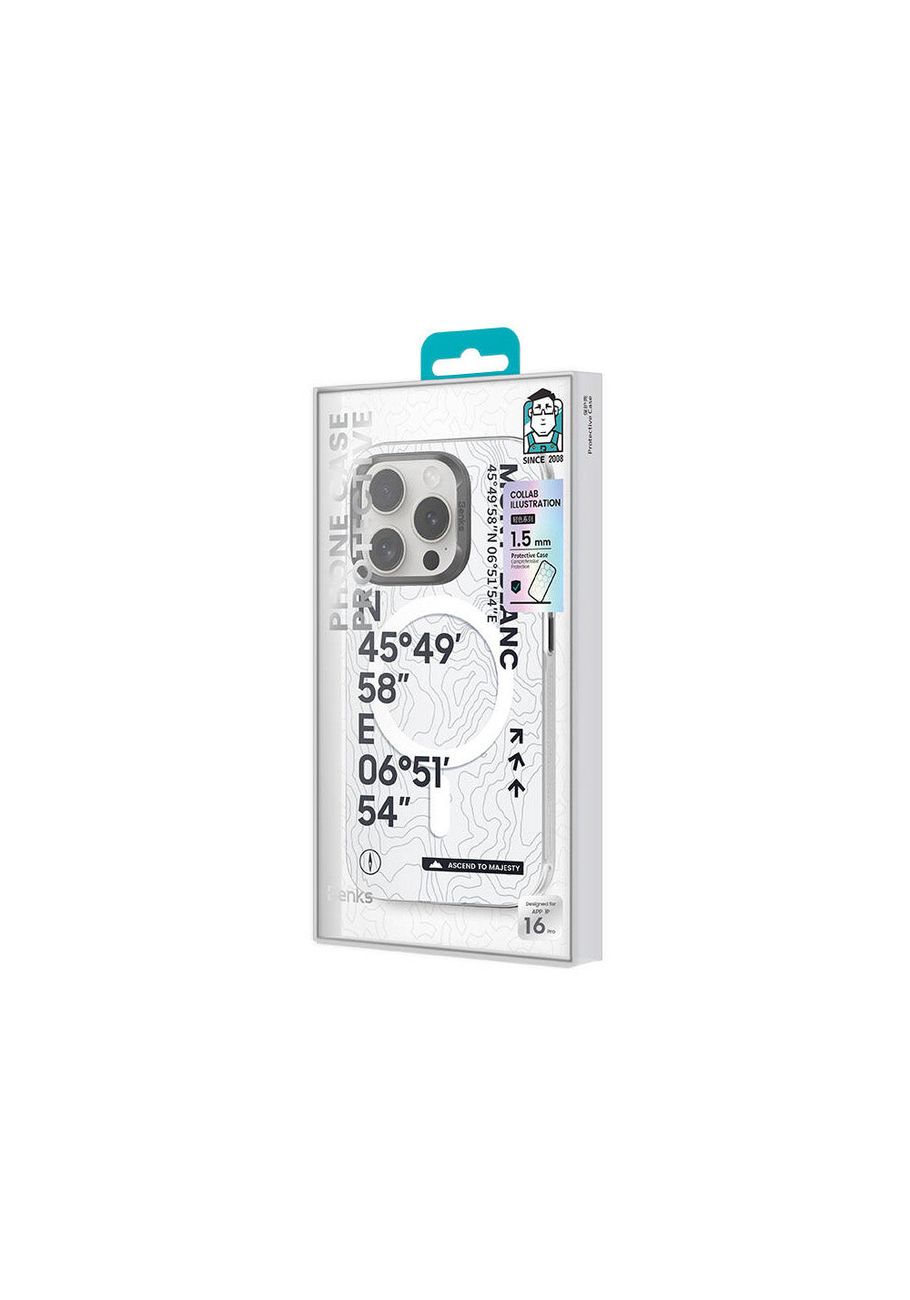 Apple iPhone 16 Pro Kılıf Manyetik Şarj Uyumlu Koordinat Yazı Desenli Benks Summit Serisi Kapak