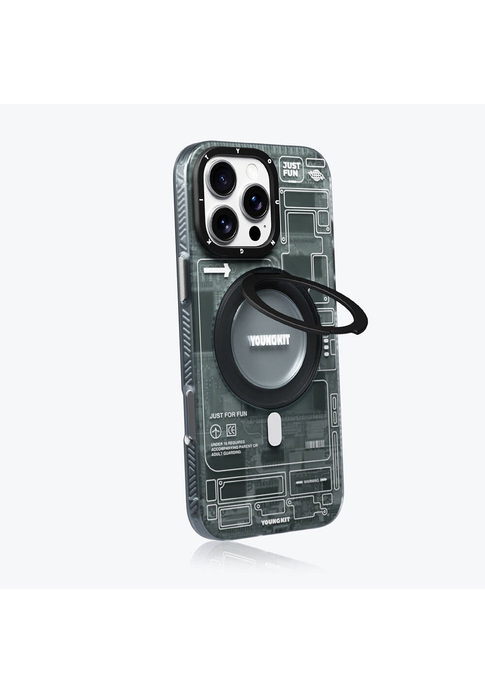Apple iPhone 16 Pro Kılıf Manyetik Şarj Uyumlu Youngkit 360° Standlı Technology Serisi Kapak