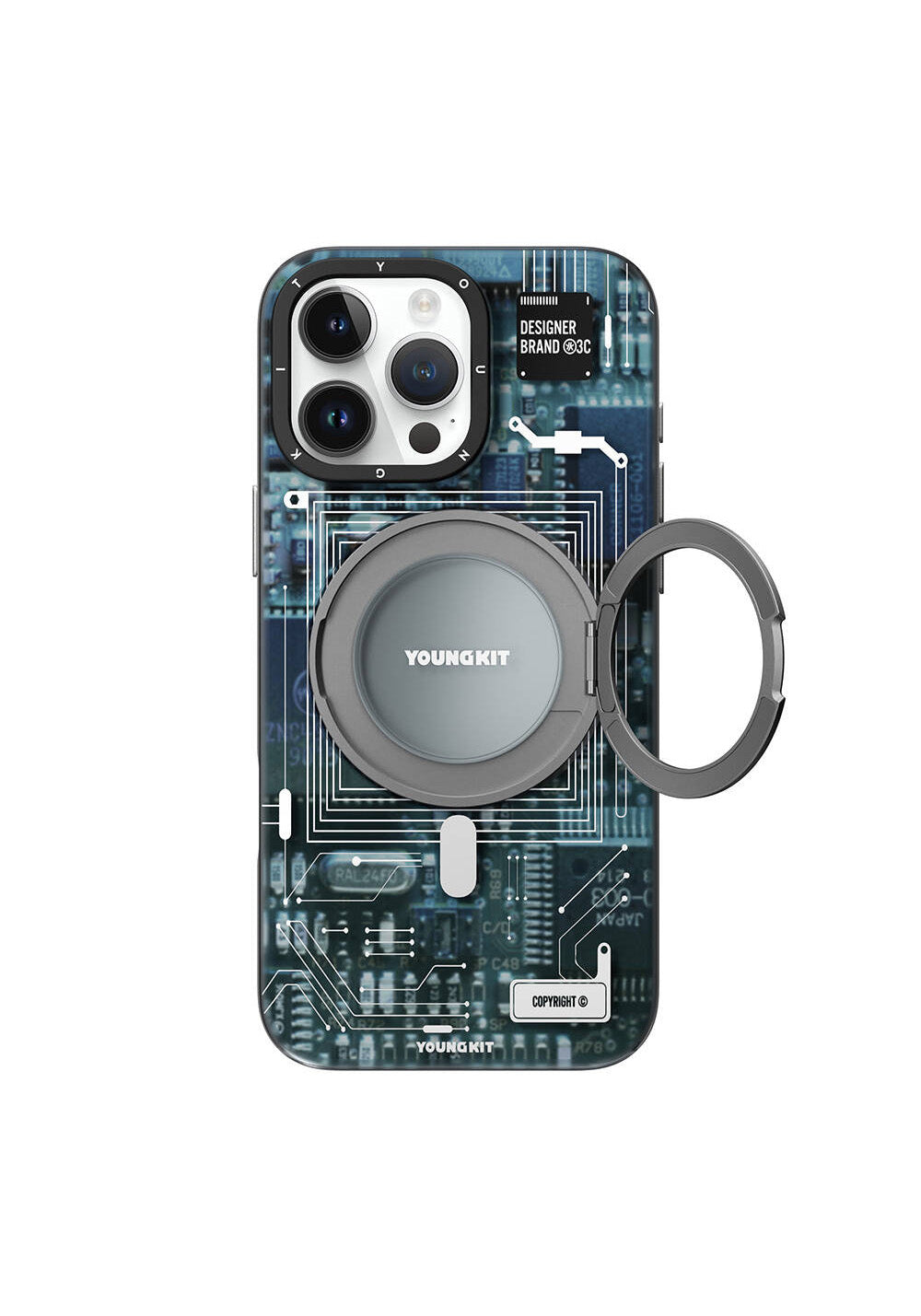 Apple iPhone 16 Pro Kılıf Manyetik Şarj Uyumlu Youngkit 360° Standlı Technology Serisi Kapak