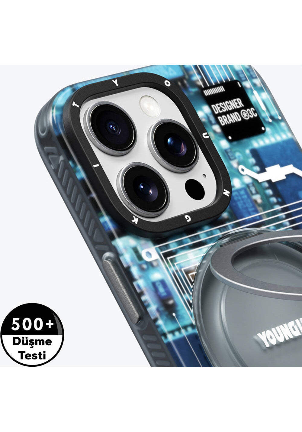 Apple iPhone 16 Pro Kılıf Manyetik Şarj Uyumlu Youngkit 360° Standlı Technology Serisi Kapak