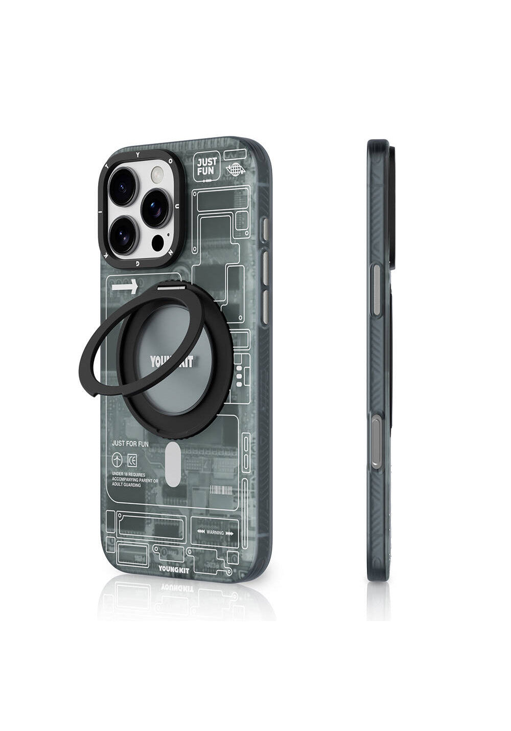 Apple iPhone 16 Pro Max Kılıf Manyetik Şarj Uyumlu Youngkit 360° Standlı Technology Serisi Kapak