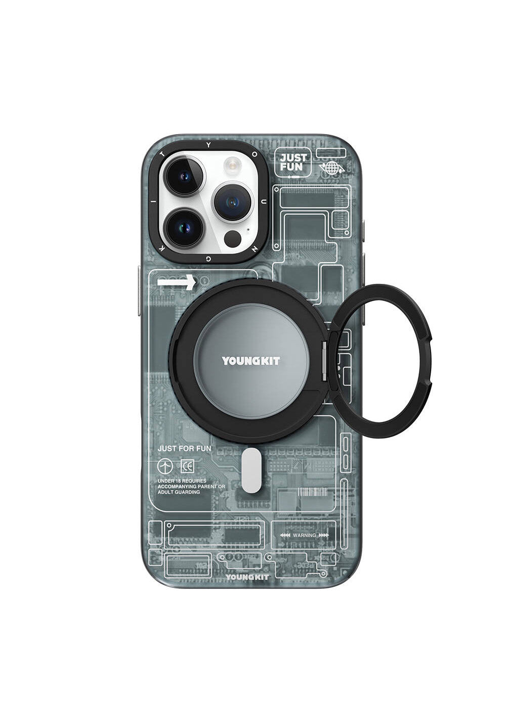 Apple iPhone 16 Pro Max Kılıf Manyetik Şarj Uyumlu Youngkit 360° Standlı Technology Serisi Kapak