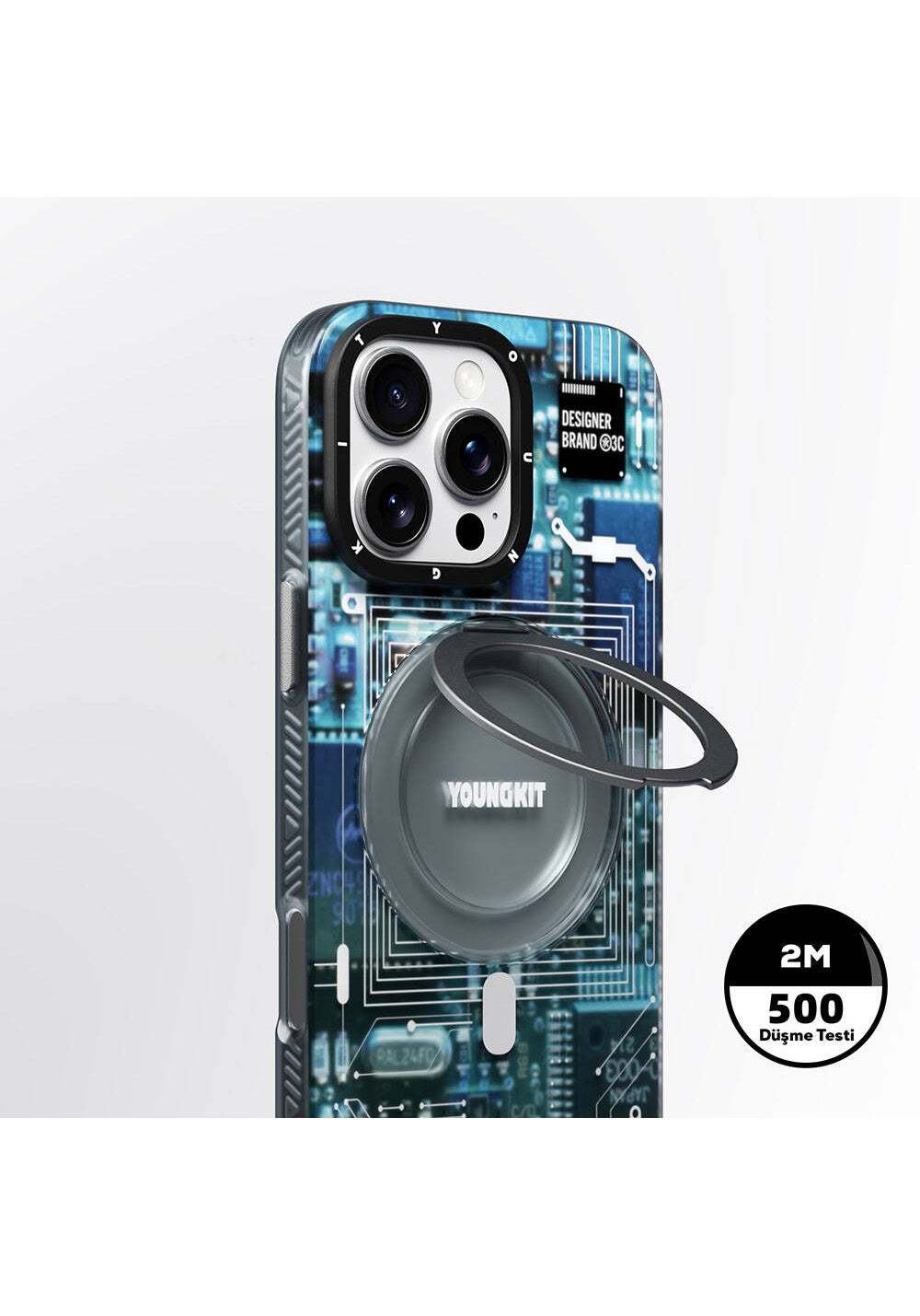 Apple iPhone 16 Pro Max Kılıf Manyetik Şarj Uyumlu Youngkit 360° Standlı Technology Serisi Kapak