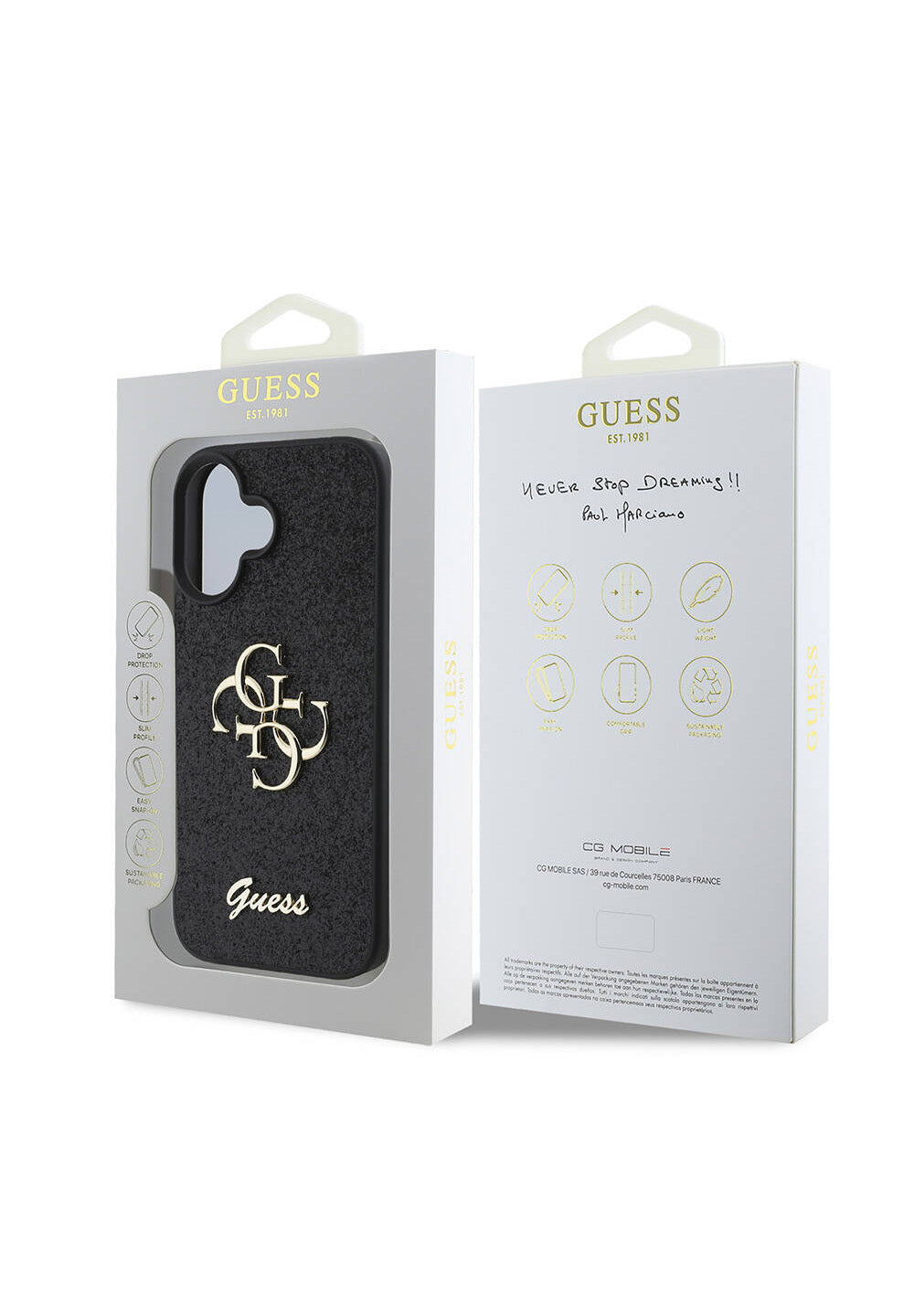 Apple iPhone 16 Kılıf Guess Orijinal Lisanslı 4G Büyük Metal Logolu Glitter Kapak