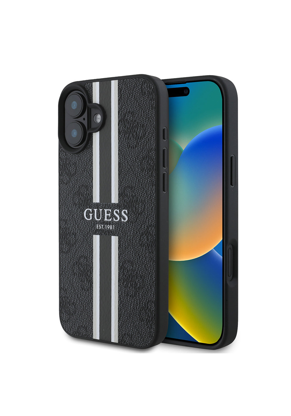 Apple iPhone 16 Kılıf Guess Orijinal Lisanslı Manyetik Şarj Uyumlu 4G Şerit Tasarımlı Printed Kapak
