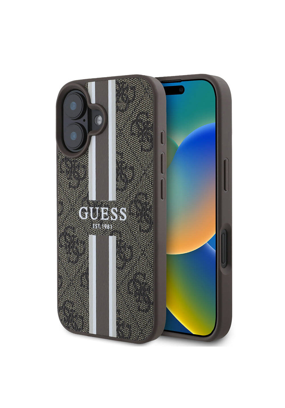 Apple iPhone 16 Kılıf Guess Orijinal Lisanslı Manyetik Şarj Uyumlu 4G Şerit Tasarımlı Printed Kapak