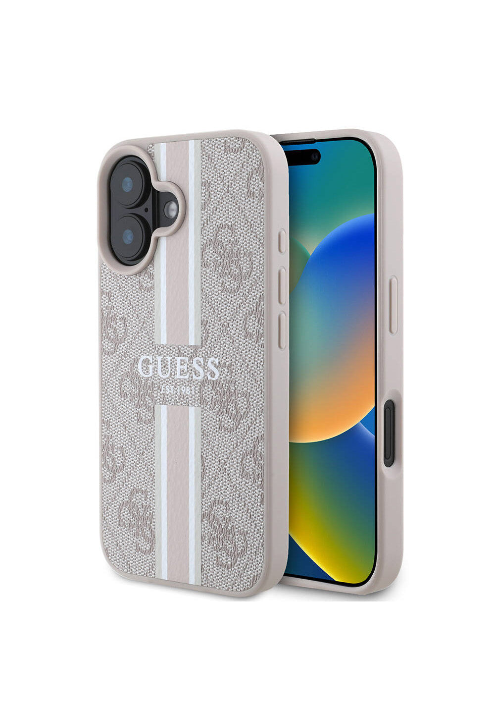 Apple iPhone 16 Plus Kılıf Guess Orijinal Lisanslı Manyetik Şarj Uyumlu 4G Şerit Tasarımlı Printed Kapak