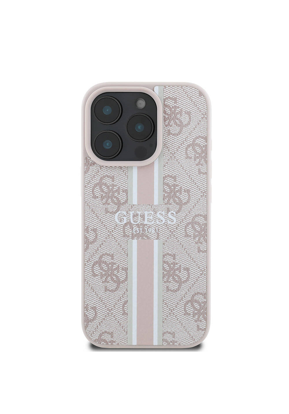 Apple iPhone 16 Pro Kılıf Guess Orijinal Lisanslı Manyetik Şarj Uyumlu 4G Şerit Tasarımlı Printed Kapak