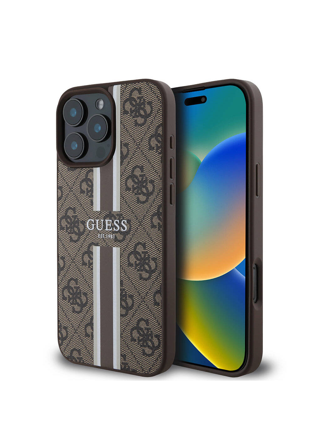 Apple iPhone 16 Pro Max Kılıf Guess Orijinal Lisanslı Manyetik Şarj Uyumlu 4G Şerit Tasarımlı Printed Kapak