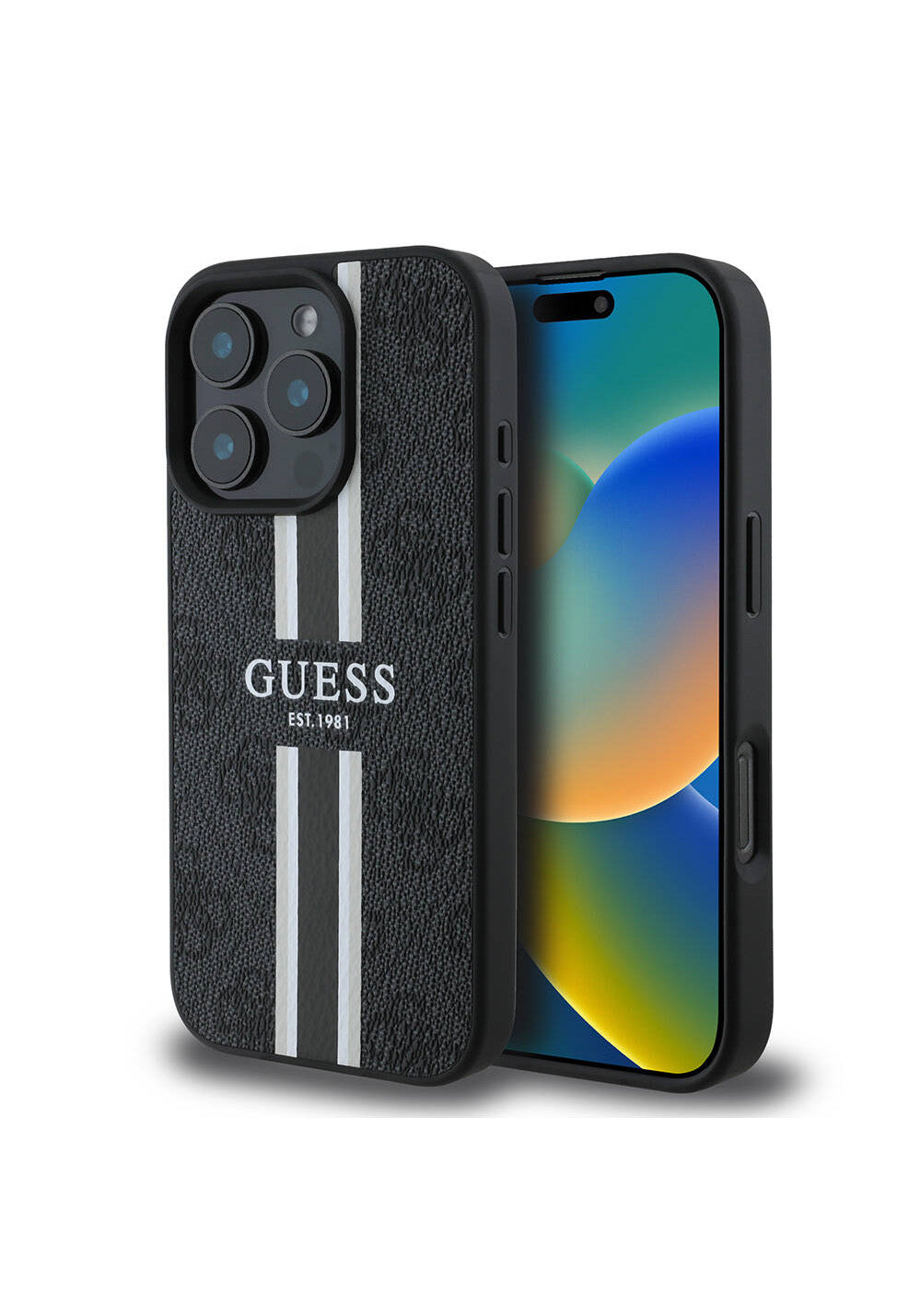 Apple iPhone 16 Pro Max Kılıf Guess Orijinal Lisanslı Manyetik Şarj Uyumlu 4G Şerit Tasarımlı Printed Kapak