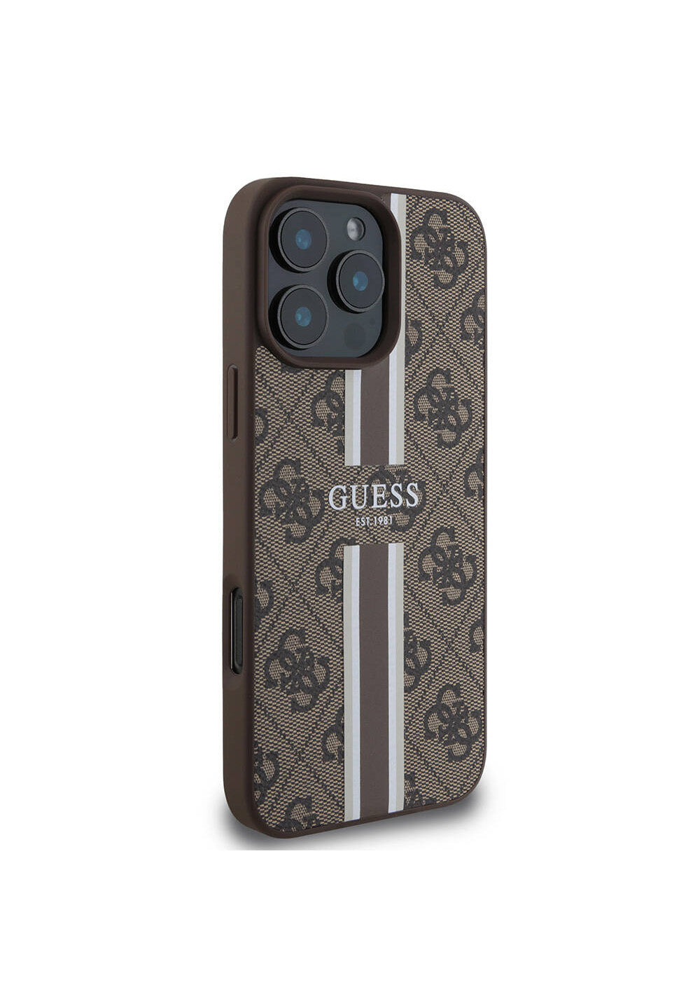 Apple iPhone 16 Pro Max Kılıf Guess Orijinal Lisanslı Manyetik Şarj Uyumlu 4G Şerit Tasarımlı Printed Kapak