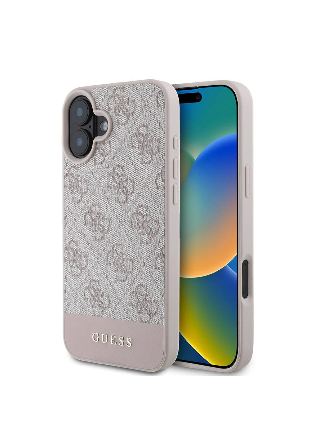 Apple iPhone 16 Kılıf Guess Orijinal Lisanslı Manyetik Şarj Uyumlu PU Deri Şerit Logo Dizaynlı Kapak