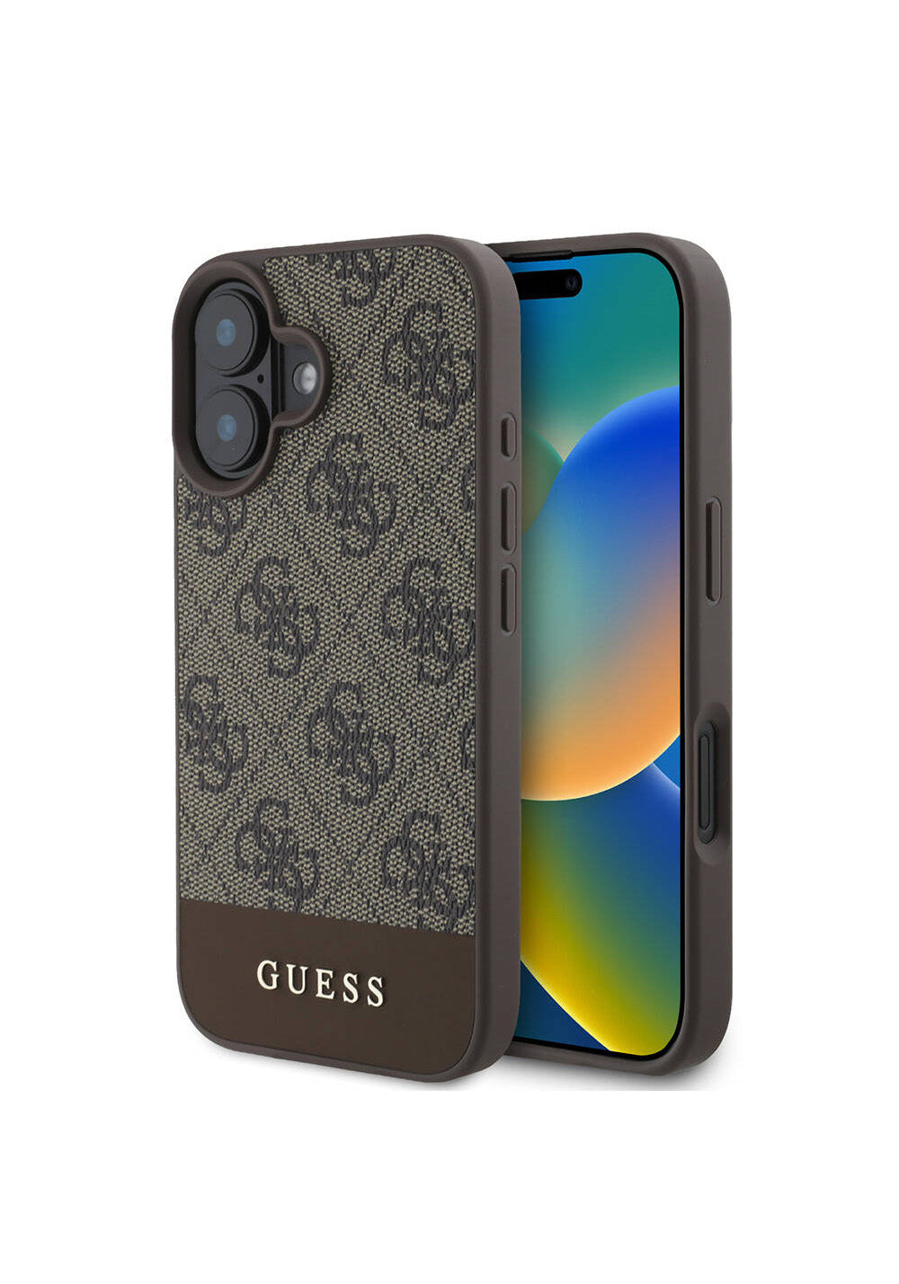 Apple iPhone 16 Kılıf Guess Orijinal Lisanslı Manyetik Şarj Uyumlu PU Deri Şerit Logo Dizaynlı Kapak