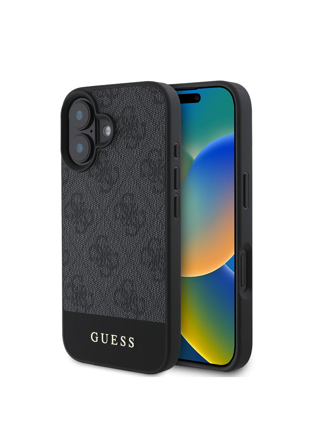 Apple iPhone 16 Kılıf Guess Orijinal Lisanslı Manyetik Şarj Uyumlu PU Deri Şerit Logo Dizaynlı Kapak