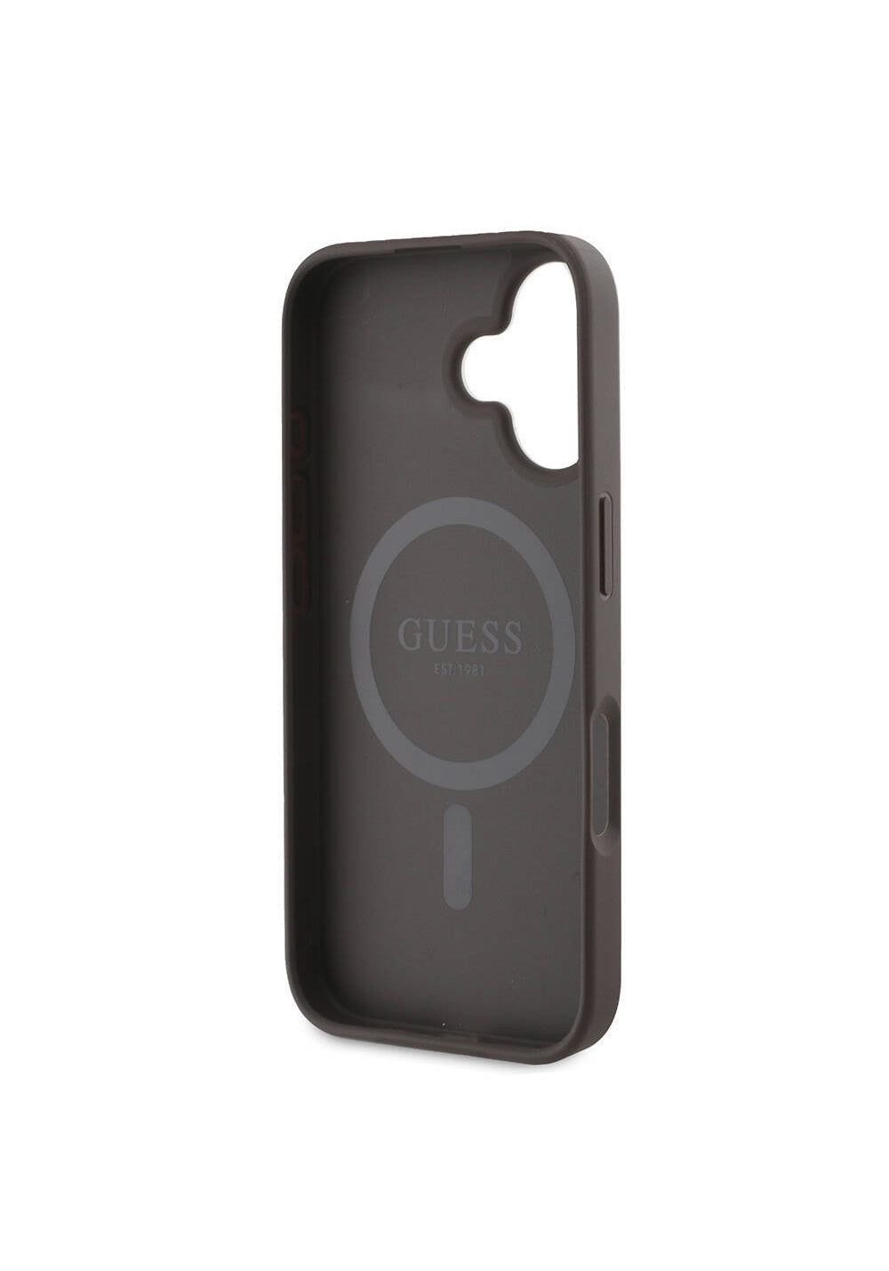 Apple iPhone 16 Kılıf Guess Orijinal Lisanslı Manyetik Şarj Uyumlu PU Deri Şerit Logo Dizaynlı Kapak