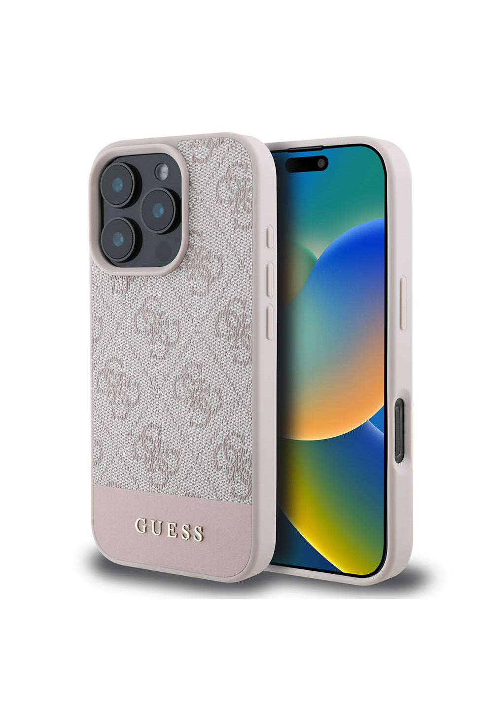 Apple iPhone 16 Pro Kılıf Guess Orijinal Lisanslı Manyetik Şarj Uyumlu PU Deri Şerit Logo Dizaynlı Kapak
