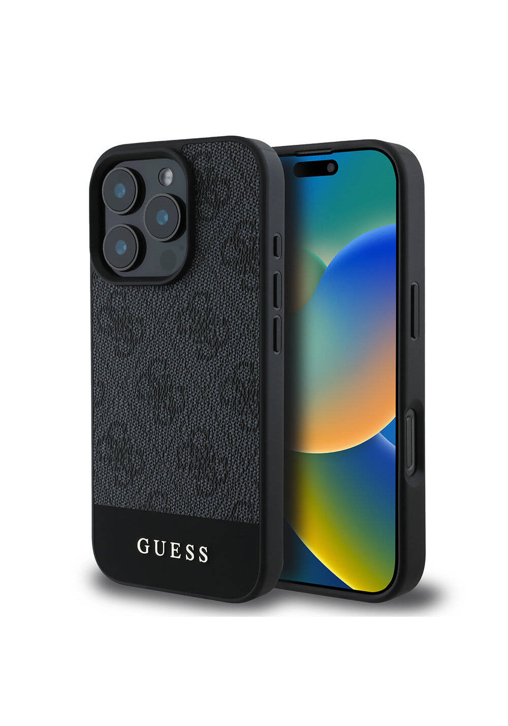 Apple iPhone 16 Pro Kılıf Guess Orijinal Lisanslı Manyetik Şarj Uyumlu PU Deri Şerit Logo Dizaynlı Kapak