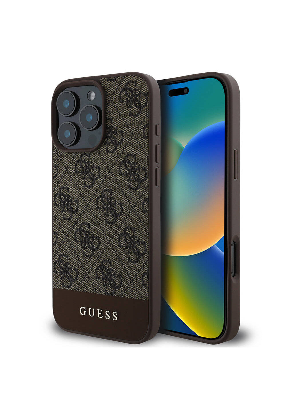 Apple iPhone 16 Pro Kılıf Guess Orijinal Lisanslı Manyetik Şarj Uyumlu PU Deri Şerit Logo Dizaynlı Kapak