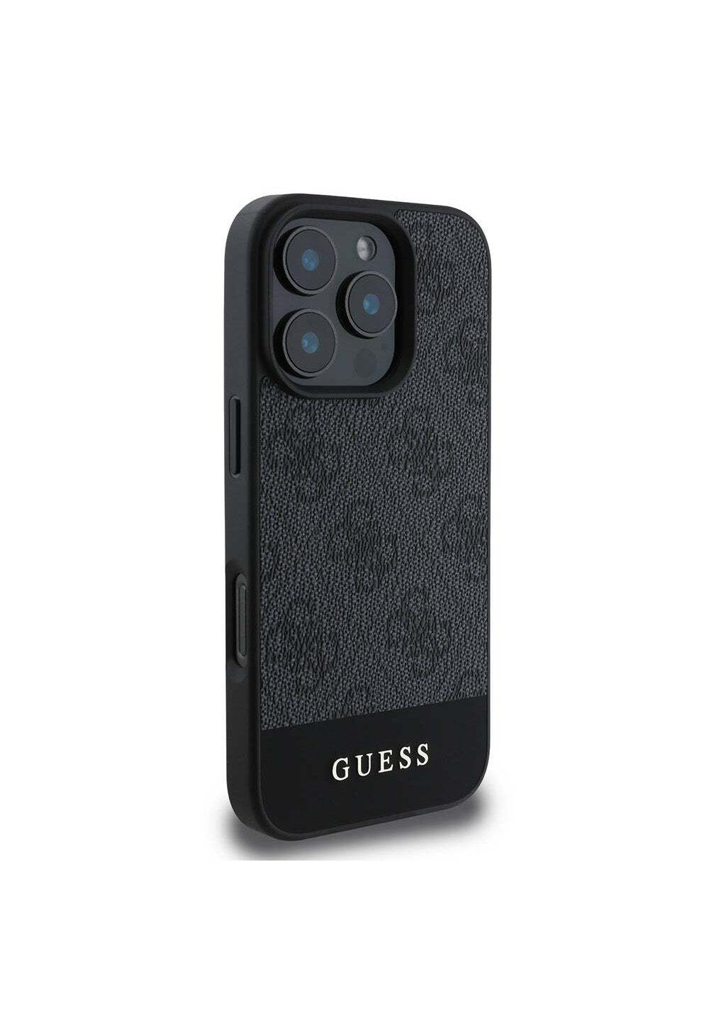 Apple iPhone 16 Pro Kılıf Guess Orijinal Lisanslı Manyetik Şarj Uyumlu PU Deri Şerit Logo Dizaynlı Kapak