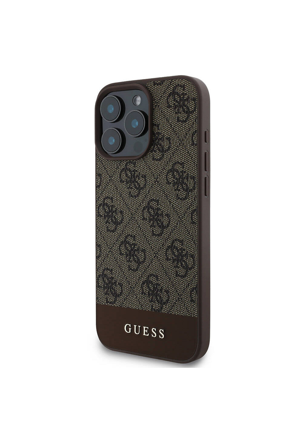 Apple iPhone 16 Pro Kılıf Guess Orijinal Lisanslı Manyetik Şarj Uyumlu PU Deri Şerit Logo Dizaynlı Kapak