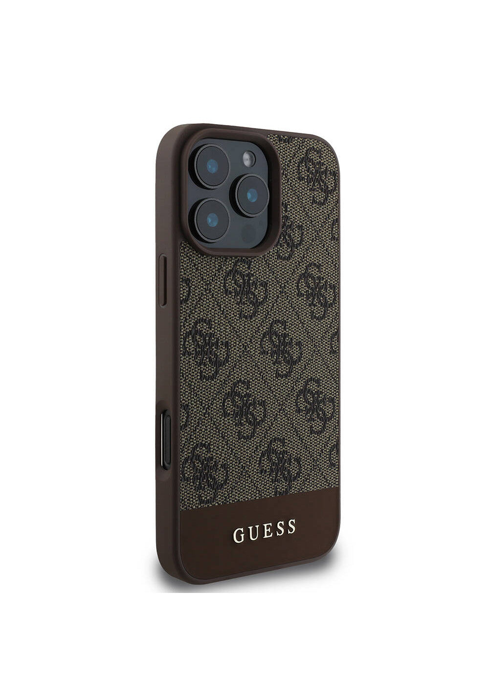 Apple iPhone 16 Pro Kılıf Guess Orijinal Lisanslı Manyetik Şarj Uyumlu PU Deri Şerit Logo Dizaynlı Kapak