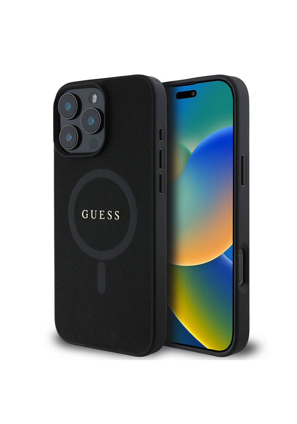 Apple iPhone 16 Pro Kılıf Guess Orijinal Lisanslı Manyetik Şarj Uyumlu Yazı Logolu Saffiano Classic Kapak