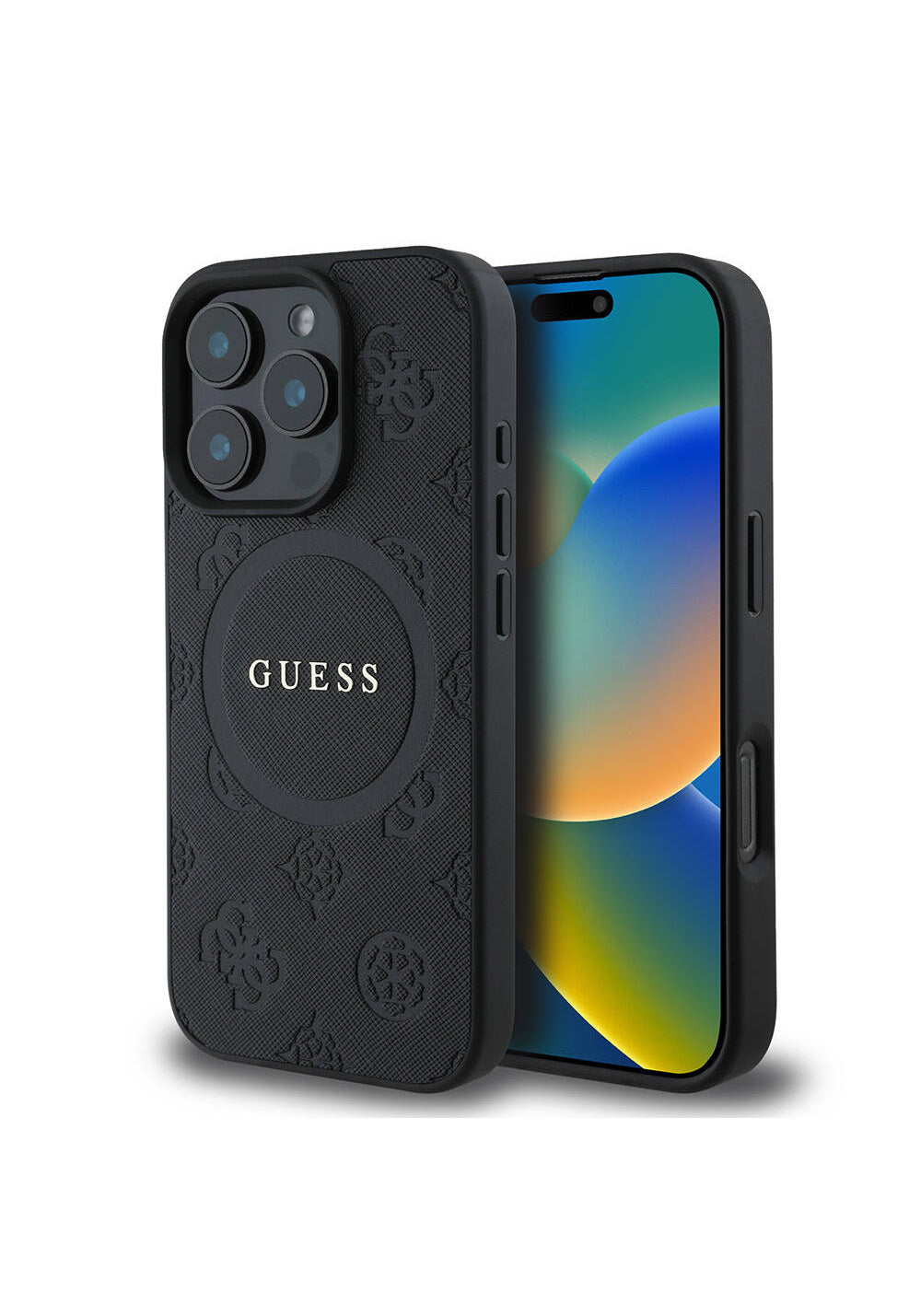 Apple iPhone 16 Pro Kılıf Guess Orijinal Lisanslı Manyetik Şarj Uyumlu Yazı Logolu Saffiano Peony Kapak