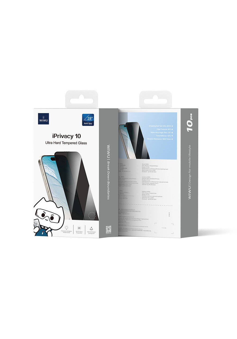 Apple iPhone 16 Pro Wiwu GT-015 Özellikli Çok Katmanlı Temperli iPrivacy Cam Ekran Koruyucu 10'lu Paket