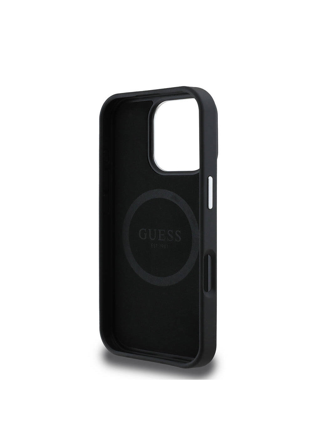 Apple iPhone 16 Pro Kılıf Guess Orijinal Lisanslı Manyetik Şarj Uyumlu Grained Triangle Kapak