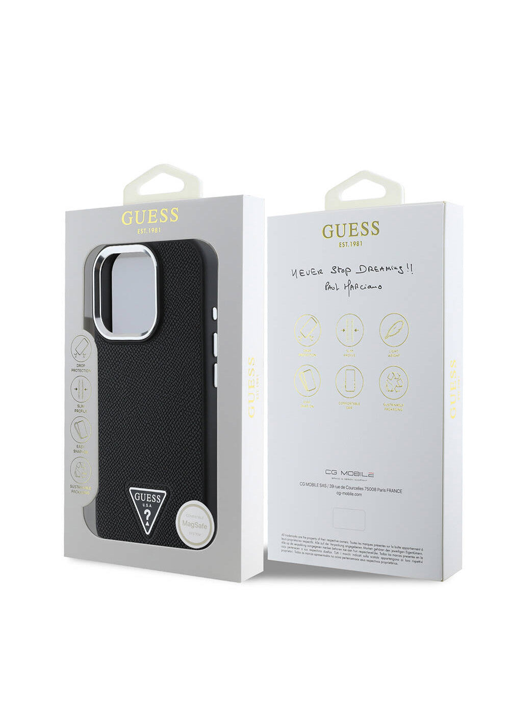 Apple iPhone 16 Pro Kılıf Guess Orijinal Lisanslı Manyetik Şarj Uyumlu Grained Triangle Kapak