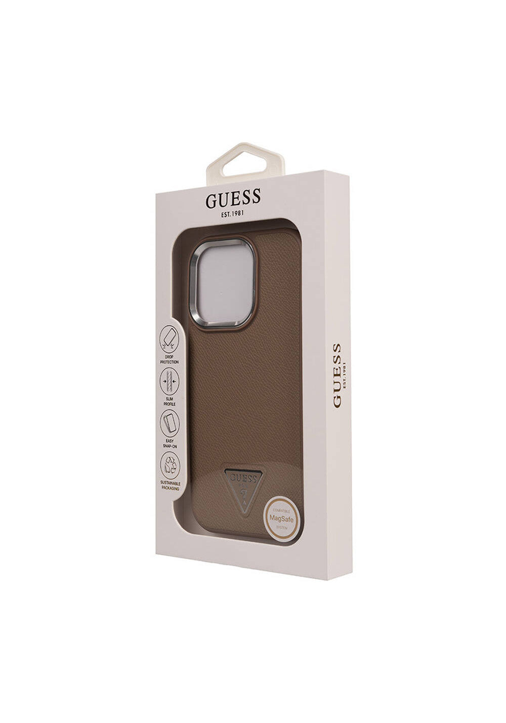 Apple iPhone 16 Pro Kılıf Guess Orijinal Lisanslı Manyetik Şarj Uyumlu Grained Triangle Kapak