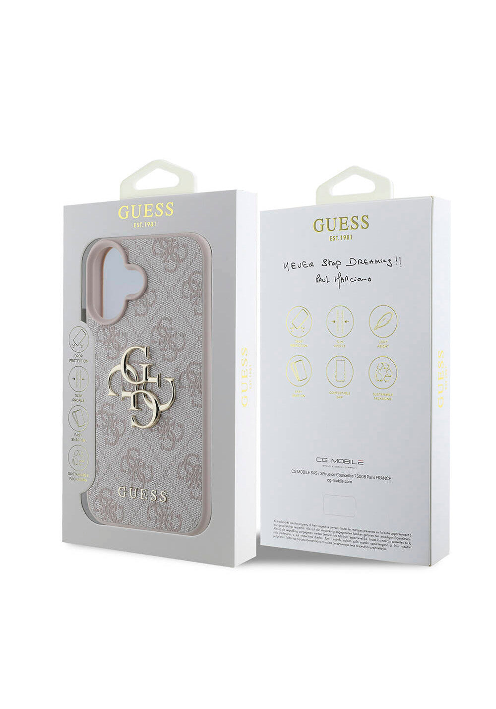 Apple iPhone 16 Kılıf Guess Orijinal Lisanslı PU Deri 4G Desenli Metal Büyük 4G ve Yazı Logolu Kapak