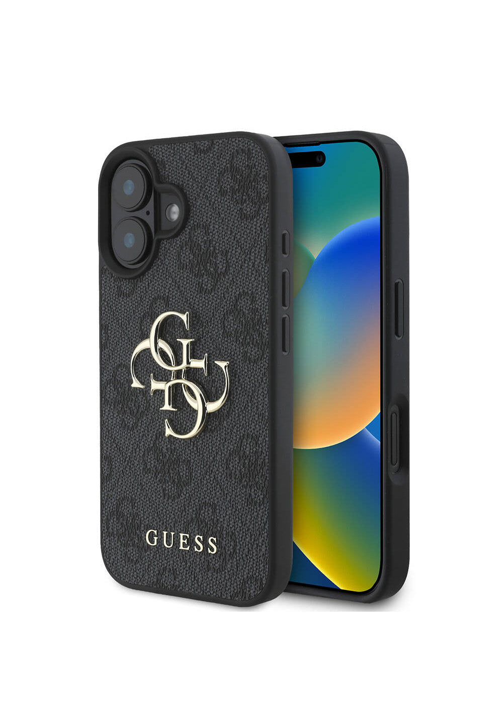 Apple iPhone 16 Kılıf Guess Orijinal Lisanslı PU Deri 4G Desenli Metal Büyük 4G ve Yazı Logolu Kapak