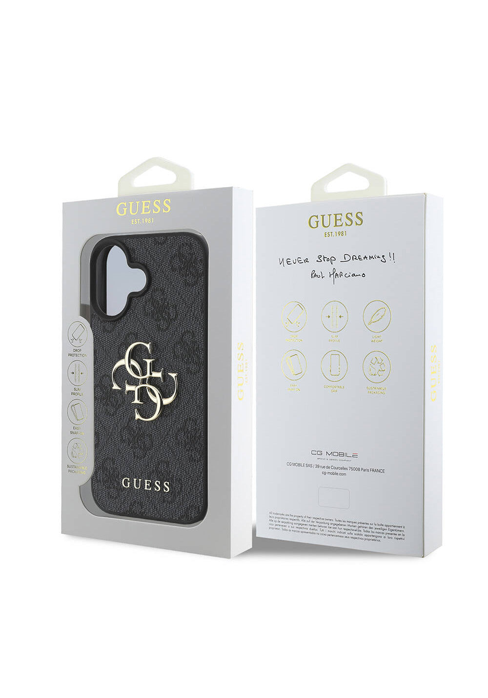 Apple iPhone 16 Kılıf Guess Orijinal Lisanslı PU Deri 4G Desenli Metal Büyük 4G ve Yazı Logolu Kapak