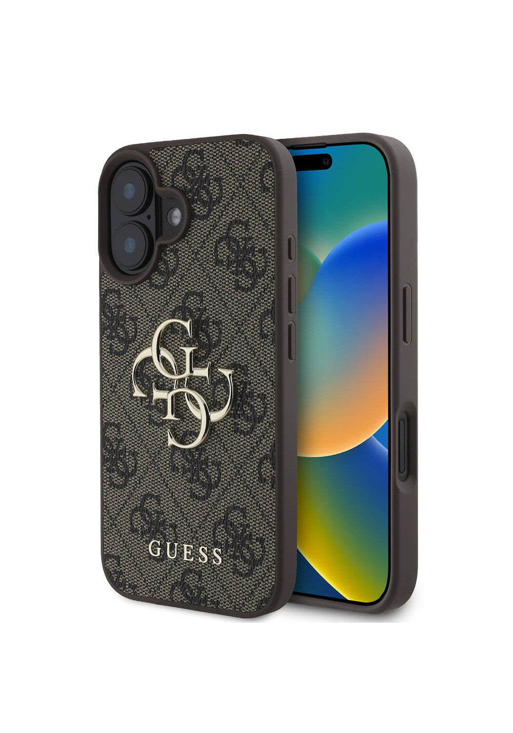 Apple iPhone 16 Plus Kılıf Guess Orijinal Lisanslı PU Deri 4G Desenli Metal Büyük 4G ve Yazı Logolu Kapak