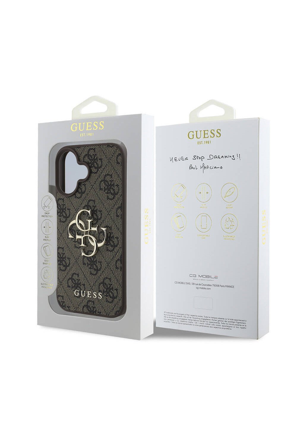 Apple iPhone 16 Plus Kılıf Guess Orijinal Lisanslı PU Deri 4G Desenli Metal Büyük 4G ve Yazı Logolu Kapak