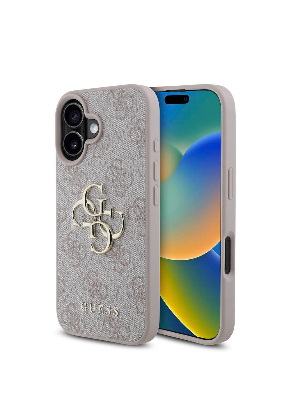 Apple iPhone 16 Plus Kılıf Guess Orijinal Lisanslı PU Deri 4G Desenli Metal Büyük 4G ve Yazı Logolu Kapak