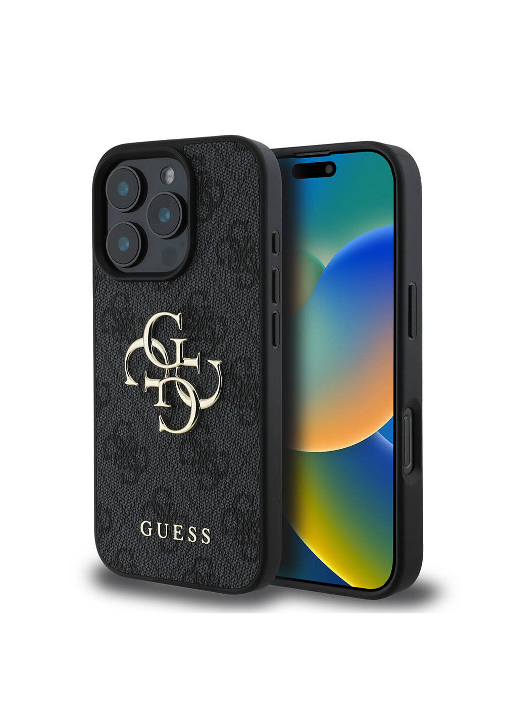 Apple iPhone 16 Pro Kılıf Guess Orijinal Lisanslı PU Deri 4G Desenli Metal Büyük 4G ve Yazı Logolu Kapak